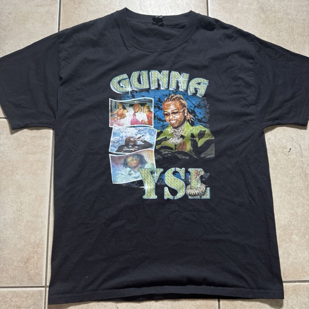 RARE! Gunna Men’s Large YSL Rap Hip Hop Tour Merch Black Concert T Shirt Tee